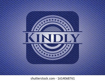 Kindly badge with denim background. Vector Illustration. Detailed.