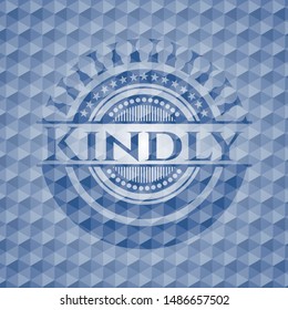 Kindly blue polygonal badge. Vector Illustration. Detailed.