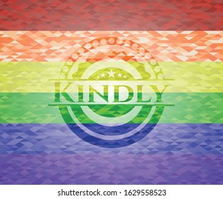 Kindly emblem on mosaic background with the colors of the LGBT flag