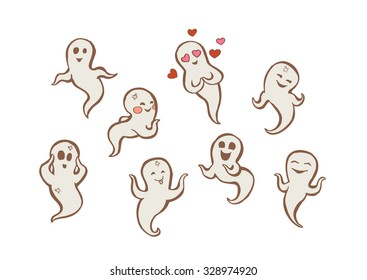 kindly ghosts - a set of 8 cute little ghosts