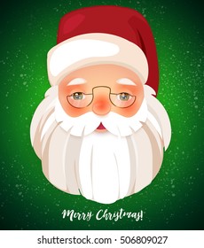  Kindly Santa Claus. Cartoon Character Showing Merry Christmas.  Vector template with copy space