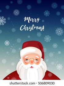  Kindly Santa Claus. Cartoon Character Showing Merry Christmas.  Vector template with copy space