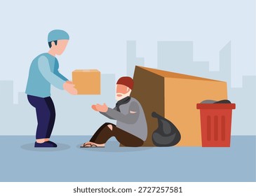 La bondad en acción: Ayudar a las personas sin hogar a través de la compasión y el cuidado humano. Ilustración de stock