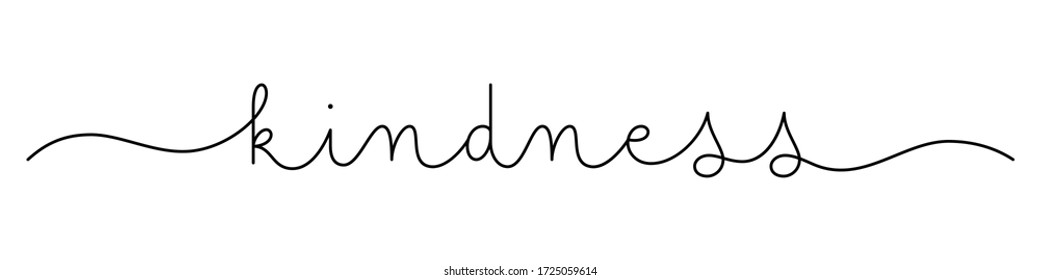 KINDNESS black vector monoline calligraphy banner with swashes