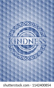 Kindness blue emblem with geometric background.