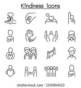 Kindness, Care, Volunteer Icon Set In Thin Line Style