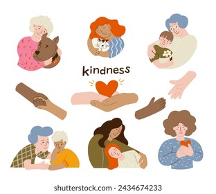 Personajes bondadosos en diseño plano