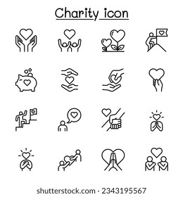 Kindness, charity, donation icon set in thin line style