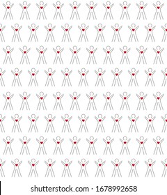 Kindness, concern, love concept - person with a big heart seamless pattern