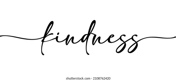 KINDNESS - Continuous one line calligraphy with Single word quotes. Minimalistic handwriting with white background.