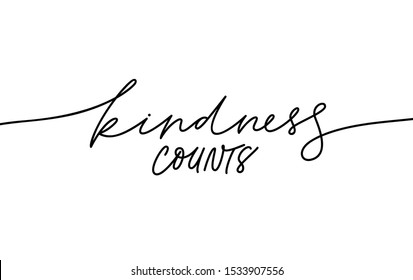 Kindness counts hand written monocolor lettering. Handwritten motivational phrase isolated line vector calligraphy. Charity fund poster, banner design element. Goodness significance concept