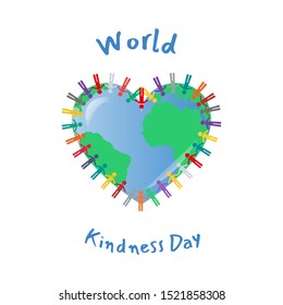 Kindness day 13 november. Heart shaped earth icon. Kindness, love, ecology, peace, world, friendship