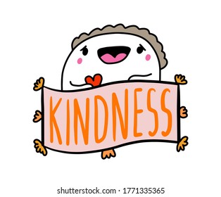 Kindness ilustración de vector dibujada a mano en el estilo de historieta de dibujos animados hombre expresivo sosteniendo el símbolo del corazón sonriente alegría