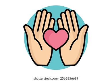 Kindness icon. colored outline icon style. hand with heart. icon related to donation and charity. donation elements vector illustration