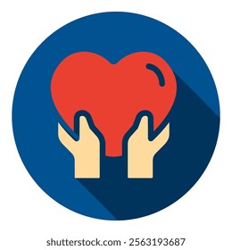  Kindness icon. Featuring open hands holding a heart symbolizing compassion, support, caring and empathy.