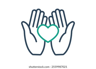 Kindness icon. line icon style. hand with heart. icon related to donation and charity. donation elements vector illustration