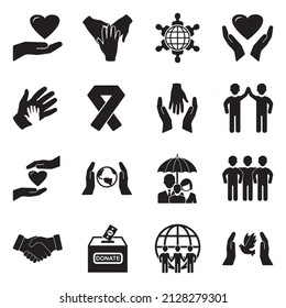 Kindness Icons. Black Flat Design. Vector Illustration.