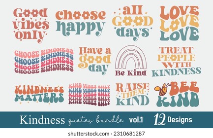 Kindness Kind Positive Quotes Collection Set Retro Boho Typographic Art Bundle on White Background svg