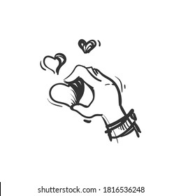 Kindness line icon. Hand holding hearts. Outline drawing. Feeling compassion. Caring about people. Human virtue and value concept. Isolated vector illustration