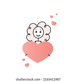 kindness makes a difference, share hearts, care and love, charity, cute curly little girl holding a big heart, simple doodle vector illustration