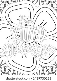 Kindness Quotes Flower Coloring Page Beautiful black and white illustration for adult coloring book