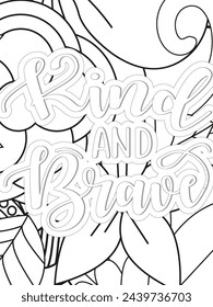 Kindness Quotes Flower Coloring Page Beautiful black and white illustration for adult coloring book