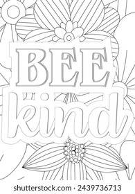 Kindness Quotes Flower Coloring Page Beautiful black and white illustration for adult coloring book