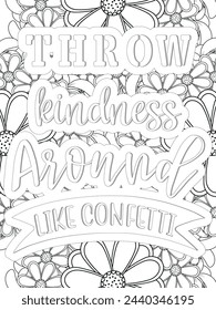 Kindness Quotes Flower Coloring Page Beautiful black and white illustration for adult coloring book