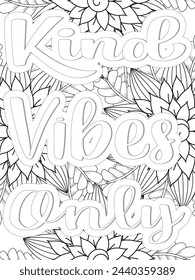  Kindness Quotes Flower Coloring Page Beautiful black and white illustration for adult coloring book