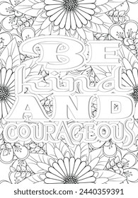  Kindness Quotes Flower Coloring Page Beautiful black and white illustration for adult coloring book