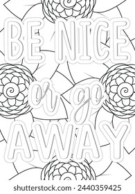  Kindness Quotes Flower Coloring Page Beautiful black and white illustration for adult coloring book