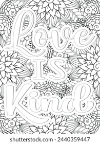  Kindness Quotes Flower Coloring Page Beautiful black and white illustration for adult coloring book