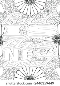  Kindness Quotes Flower Coloring Page Beautiful black and white illustration for adult coloring book