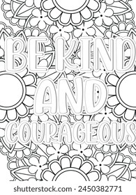 Kindness quotes Flower Coloring Page Beautiful black and white illustration for adult coloring book