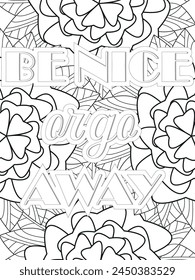 Kindness quotes Flower Coloring Page Beautiful black and white illustration for adult coloring book