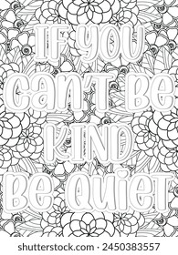 Kindness quotes Flower Coloring Page Beautiful black and white illustration for adult coloring book
