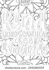 Kindness quotes Flower Coloring Page Beautiful black and white illustration for adult coloring book