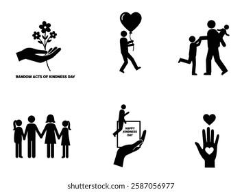 Kindness Vector Set: Spread positivity Black and white silhouettes for World Kindness Day, random acts, and compassionate designs. Perfect for cards, posters, and more