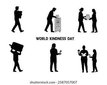 Kindness Vector Set: Spread positivity Black and white silhouettes for World Kindness Day, random acts, and compassionate designs. Perfect for cards, posters, and more