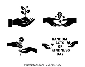 Kindness Vector Set: Spread positivity Black and white silhouettes for World Kindness Day, random acts, and compassionate designs. Perfect for cards, posters, and more