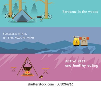 Kinds of active recreation and hiking food. Vector illustration