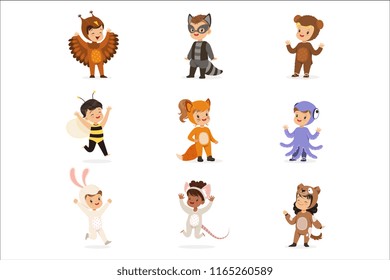 Kinds In Animal Costume Disguise Happy And Ready For Halloween Masquerade Party Set Of Cute Disguised Infants