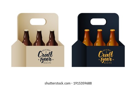 Clase de cerveza artesanal en caja de cartón. Ilustración vectorial moderna. Anuncios de medios sociales.