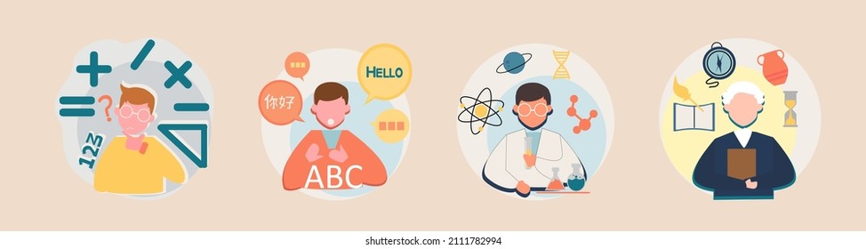 kinds of general subjects commonly used in school, math, language, science, history