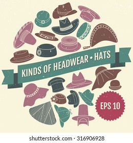 Kinds of headwear. Hats. Eps 10