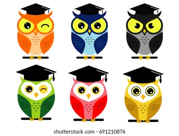 kinds of owl face with graduation hat
