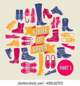 kinds of shoes. part 1. set of flat icons