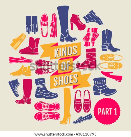 kinds of shoes. part 1. set of flat icons
