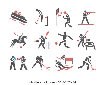 Kinds of Sports flat icons set. Sports players. Vector signs for web graphics