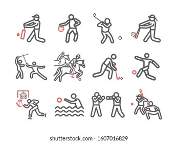 Kinds of Sports line icons set. Sports players. Vector signs for web graphics